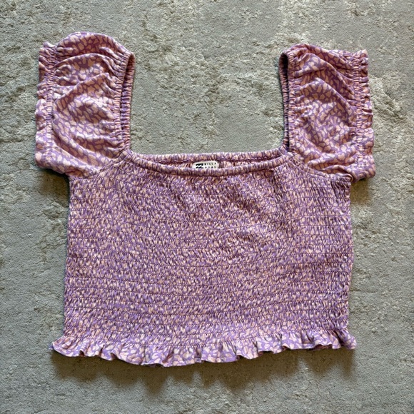 Billabong Always Sweet Smocked Animal Print Babydoll Crop Top Size Large - Picture 4 of 11
